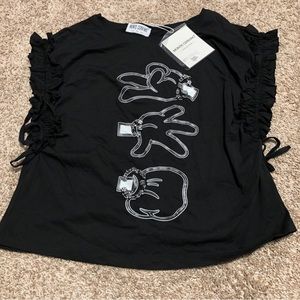 Black Monte Cervino Graphic Beaded Ruffle Shirt